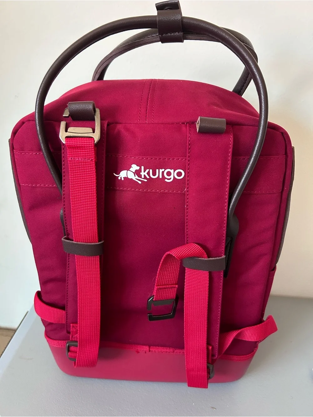 Kurgo Nomad dog Carrier Backpack - Wine Red with Brown Accents